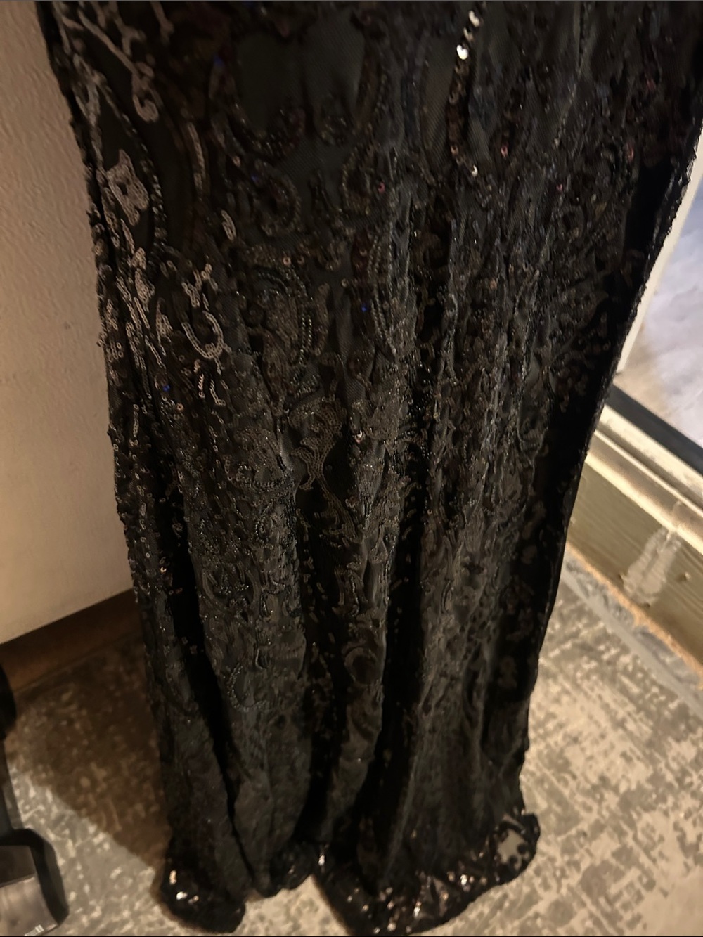 Black Strapless Sequin Evening Gown with Thigh Slit - Picture 6 of 14
